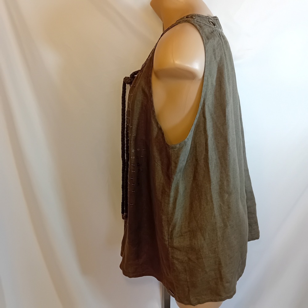 Signal Linen Sequin Studded Grommet Sleeveless Top Olive Green Bohemian Work XL - Picture 4 of 16
